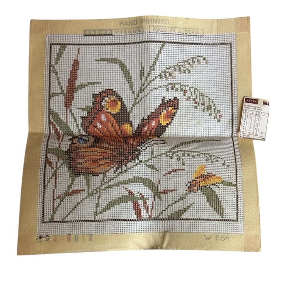 Vintage Tapex Austria needlework canvas with butterfly Unfinished